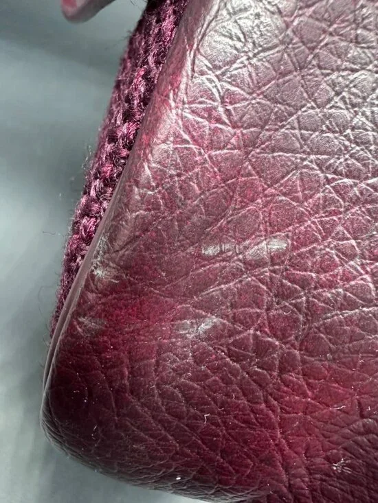 Vintage Purse Handbag 1970s Burgundy Woven Faux Leather Dual Handles Retro Fashi - Picture 9 of 12